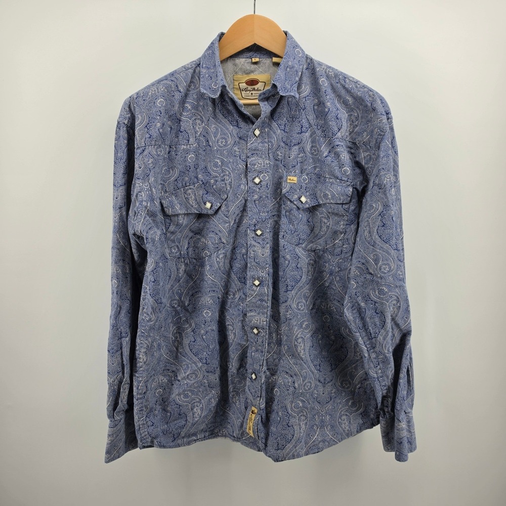 Larry Mahan Cowboy Collection Mens Blue Paisley Pearl Snap Western Shirt Large